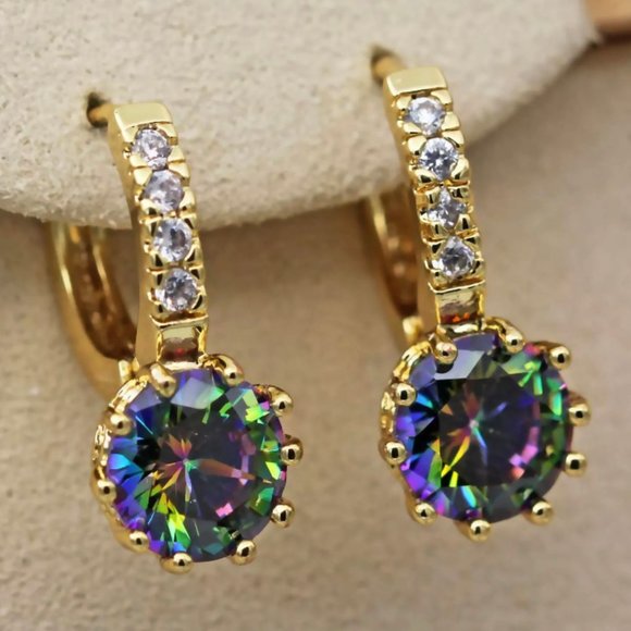 Jewelry - 18K Gold Filled Hoop Earrings Mystic Topaz Zircon